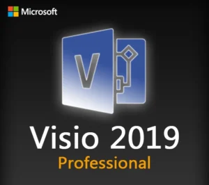 Image of a Visio Professional 2019 key displaying software activation options and features.